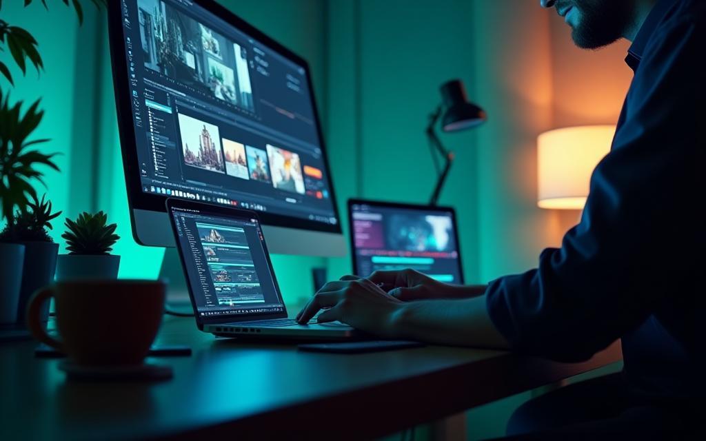 Dynamic image showcasing a creative design or video editing process